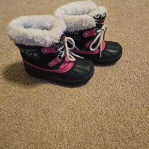 London Fog Pink and Black Kids Snow Boots